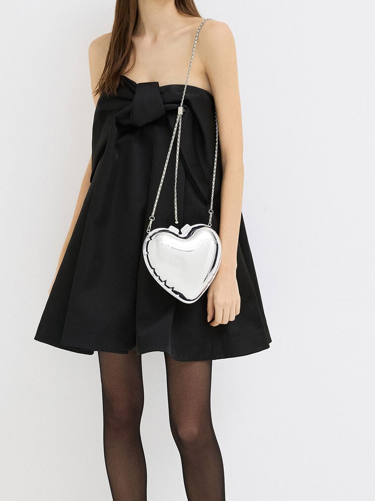 Metallic Heart Crossbody Bag, Silver, hi-res