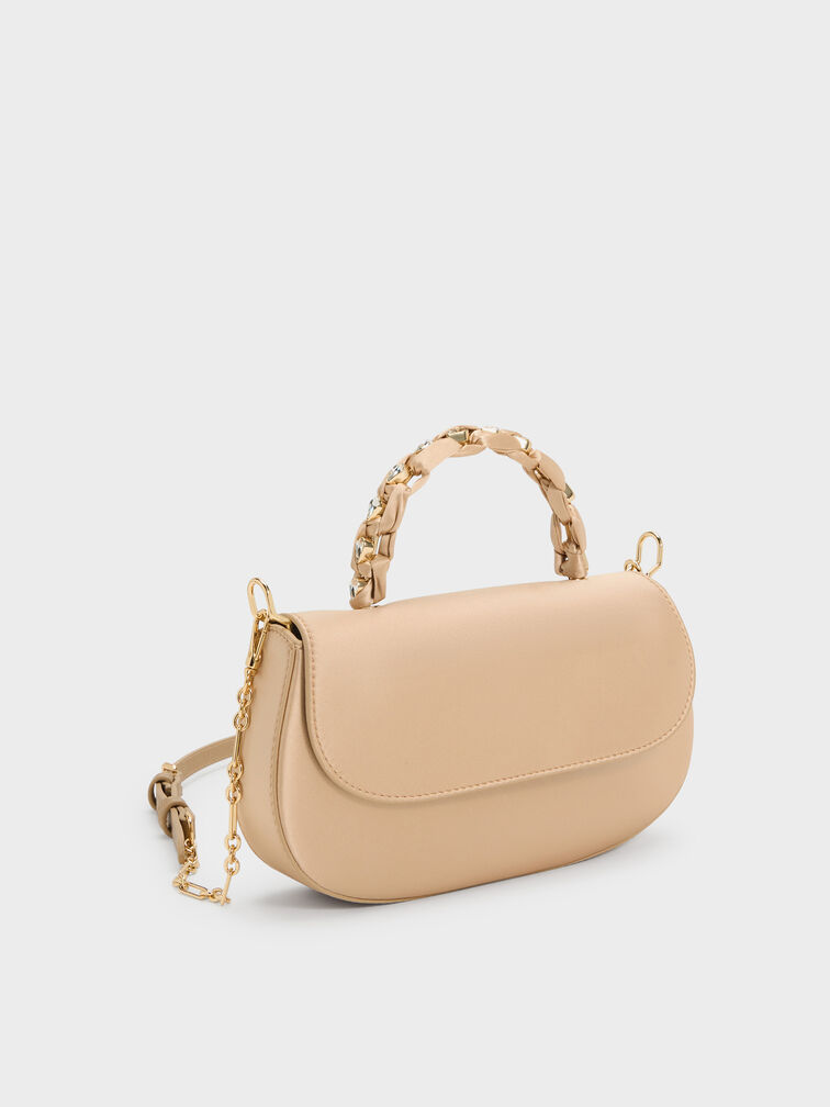 Eilian Satin Braided Top Handle Bag, Champagne, hi-res
