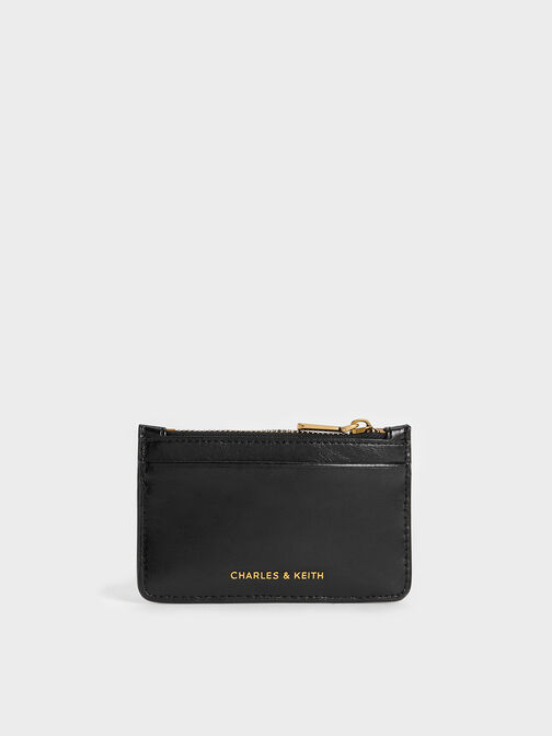 Donna Crinkle-Effect Panelled Card Holder, Black, hi-res