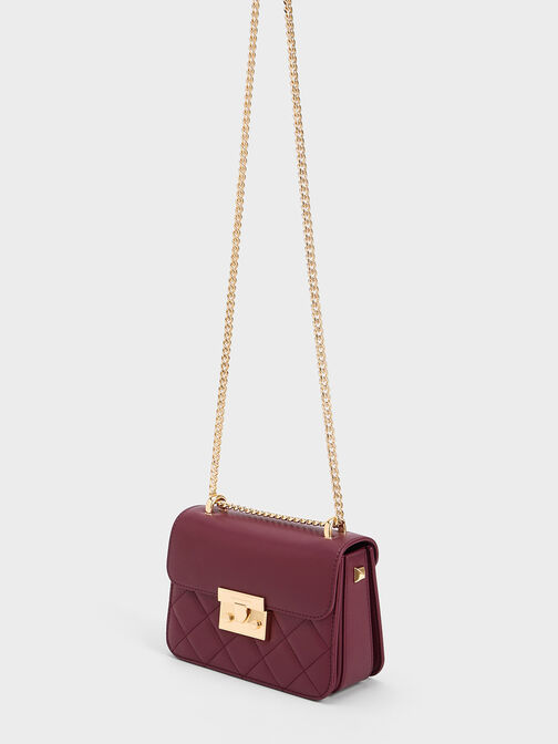 Alva Quilted Chain-Handle Bag, Burgundy, hi-res