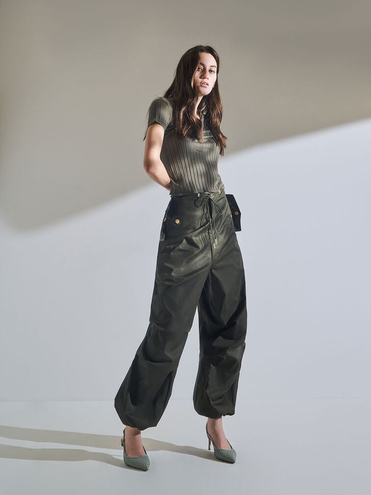 Woven Slingback Pumps, Sage Green, hi-res