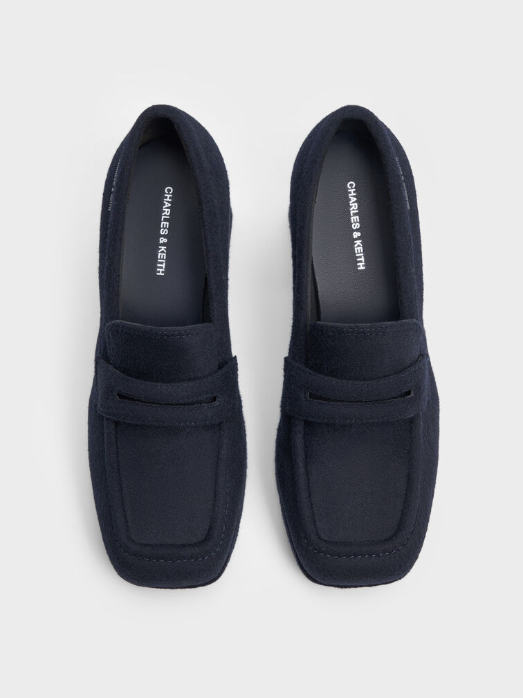 Felt Platform Penny Loafer Pumps, Dark Blue, hi-res