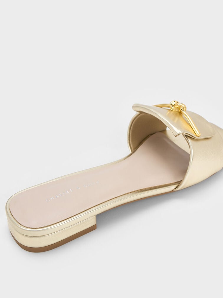 صندل مفتوح سهل الارتداء مزين بعقدة أنيقة ولون معدني, ذهبي, hi-res