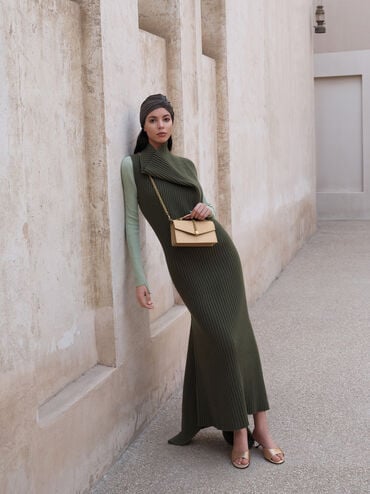 حقيبة تايزيا صغيرة من الساتان بمقبض سلسلة, شامباني, hi-res