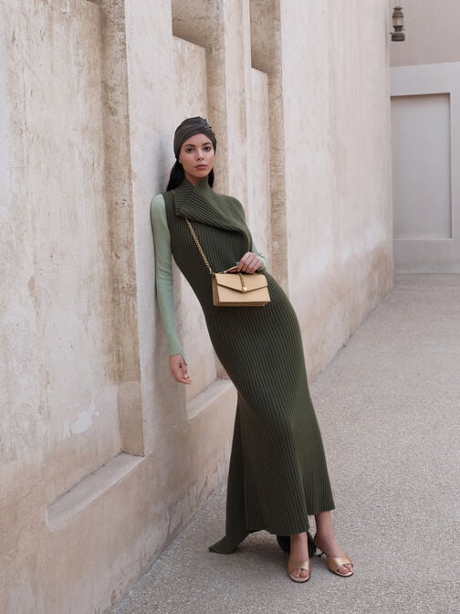 Taisia Satin Chain-Strap Envelope Bag, Champagne, hi-res