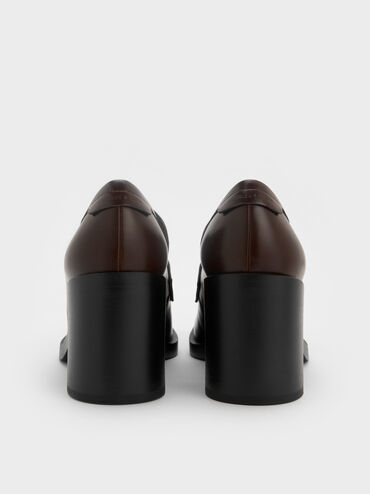 حذاء لوفر بكعب مربع بتفاصيل منسوجة وبإكسسوار معدني, بني داكن, hi-res