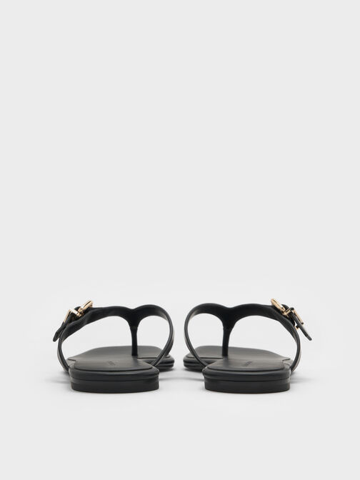 Buckled Thong Sandals, Black, hi-res