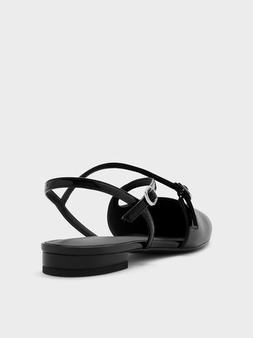 Patent Crossover Buckled Slingback Flats, Black Patent, hi-res