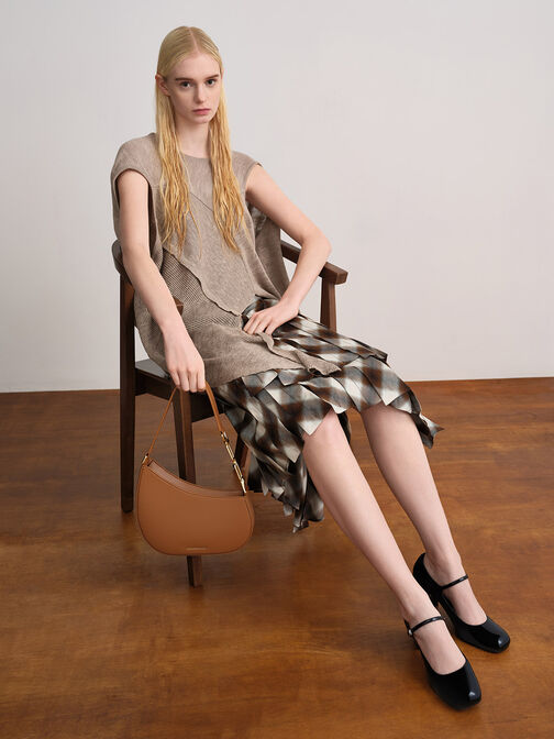 Agatha Chain-Accent Shoulder Bag, Brown, hi-res