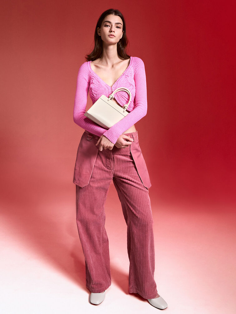 Sabine Knotted-Handle Trapeze Tote Bag, Cream, hi-res