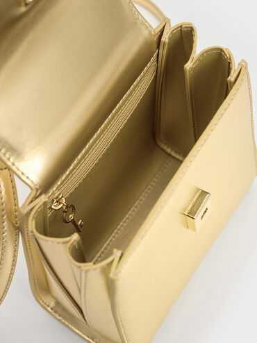 Trapeze Crystal-Embellished Top Handle Bag, Gold, hi-res