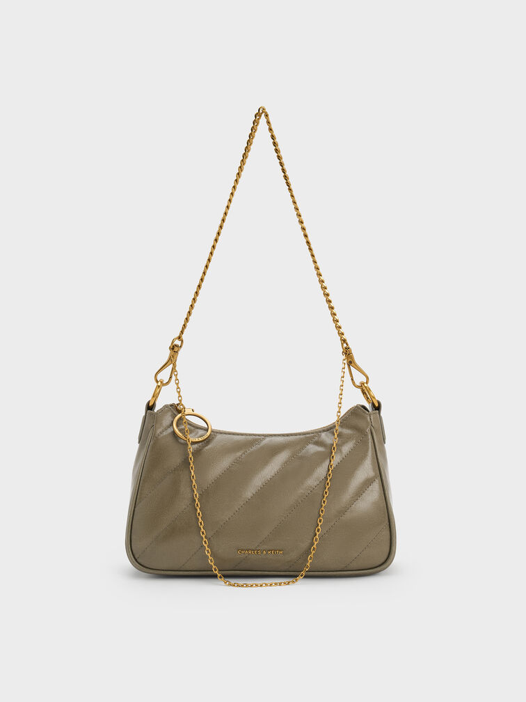 Philomena Crinkle-Effect Chain-Strap Crossbody Bag, Deep Olive, hi-res