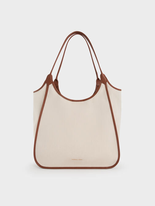 Sianna Canvas Contrast-Trim Tote Bag, Taupe Canvas, hi-res