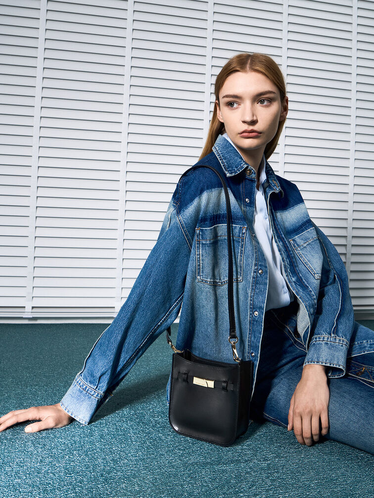 Aurelia Metallic-Accent Crossbody Bag, Black, hi-res