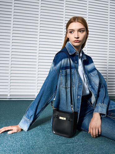 Aurelia Metallic-Accent Crossbody Bag, Black, hi-res