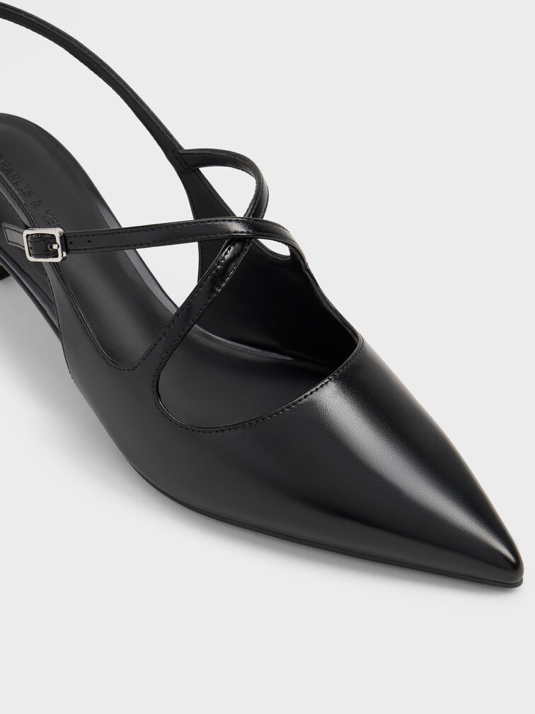 Pauline Pointed-Toe Crossover Slingback Kitten Heels, Black, hi-res
