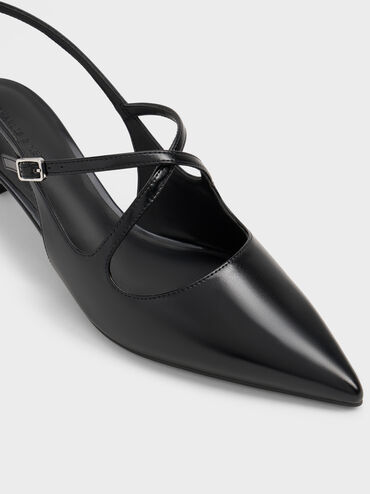 Pauline Pointed-Toe Crossover Slingback Kitten Heels, Black, hi-res