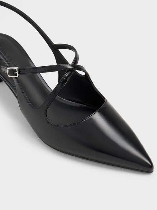 Pauline Pointed-Toe Crossover Slingback Kitten Heels, Black, hi-res