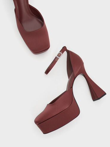 Recycled Polyester Flared Heel D'Orsay Pumps, Maroon, hi-res