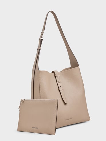 شنطة هوبو بريل توب بجلد معاد تدويره وحزام, تاوب, hi-res