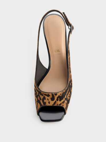 Kyra Calf Hair Leopard-Print Peep-Toe Slingback Heels, Animal Print Brown, hi-res