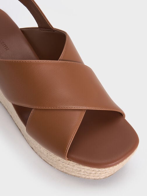 Crossover Espadrille Wedges, Brown, hi-res