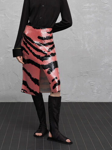 صندل لورين برقبة مصنوع من قماش شبكي مزين بفتحات, أسود خشن, hi-res