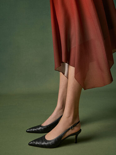 Ivette Woven Pointed-Toe Slingback Pumps, Black, hi-res