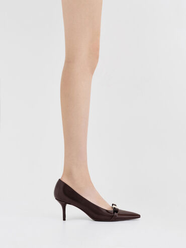 Dorian Patent Bow Pointed-Toe Stiletto-Heel Pumps, Dark Brown, hi-res