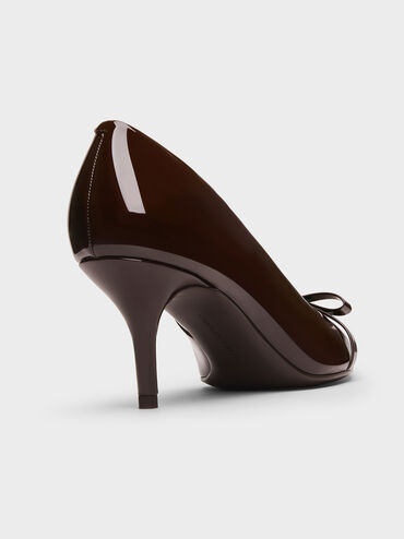 Dorian Patent Bow Pointed-Toe Stiletto-Heel Pumps, Dark Brown, hi-res