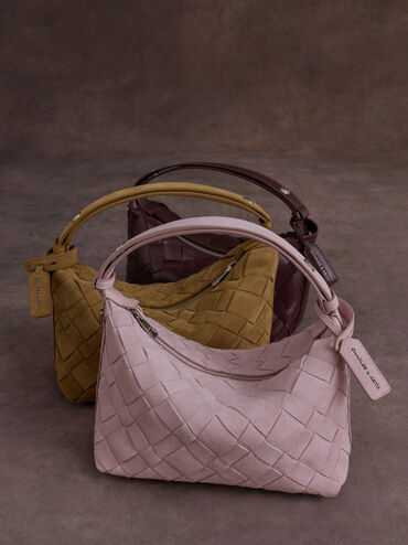 Ivette Recycled Suede Woven Shoulder Bag, Sahara Sand, hi-res