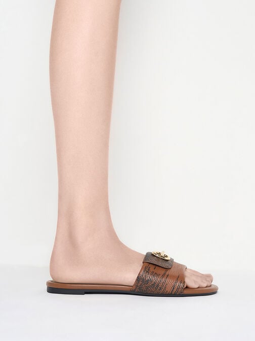 صندل مفتوح سهل الارتداء بلون معدني, بني حيواني, hi-res