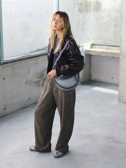 Philomena Half-Moon Crossbody Bag, Grey, hi-res
