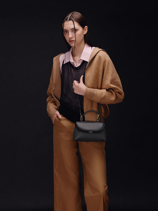 حقيبة ظهر بحمالة يد مزينة بعقدة, أسود, hi-res