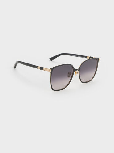 Ophelia Metallic-Accent Square Sunglasses, Black, hi-res