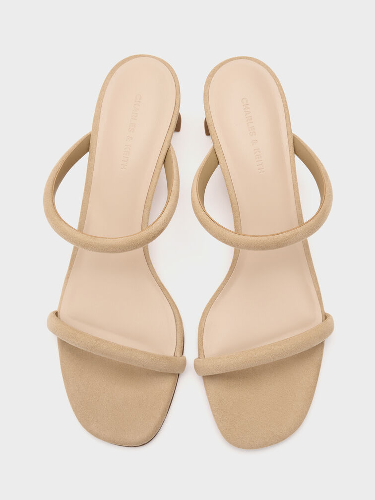 Faux Suede Double-Strap Slant-Heel Mules, Sand, hi-res
