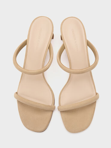 Faux Suede Double-Strap Slant-Heel Mules, Sand, hi-res