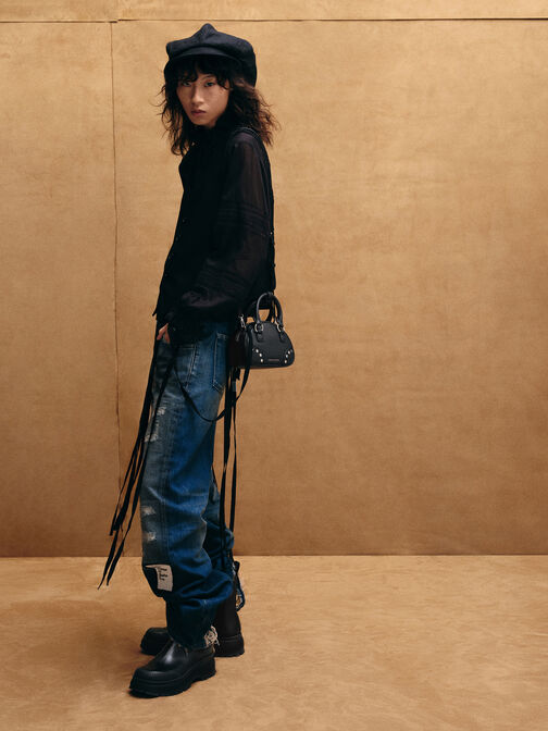 Bobbie Studded Top Handle Bag, Noir, hi-res