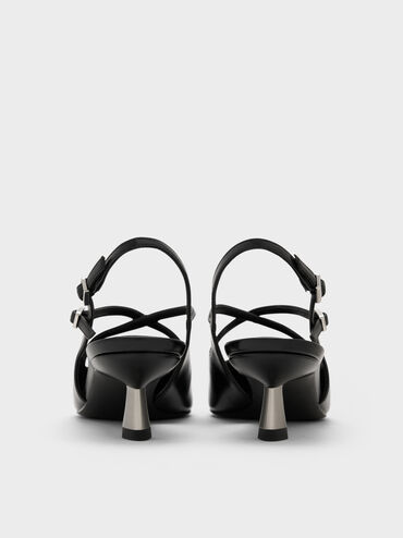 Pauline Pointed-Toe Crossover Slingback Kitten Heels, Black, hi-res