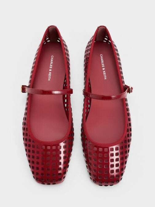 Patent Perforated Mary Jane Flats, Red, hi-res