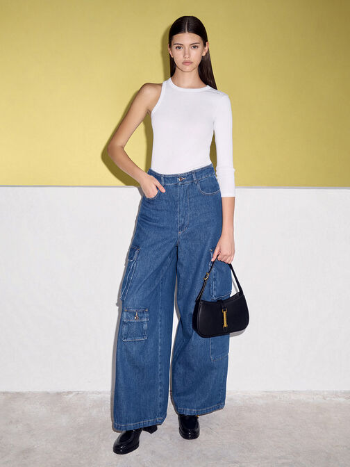 Cesia Metallic Accent Shoulder Bag, Black, hi-res