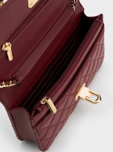 Cressida Quilted Push-Lock Clutch, Burgundy, hi-res