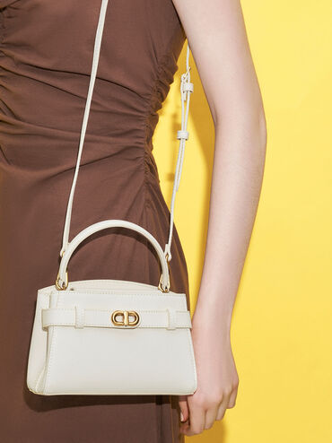 حقيبة أوبرييل بمقبض علوي وإبزيم معدني لامع, كريم, hi-res