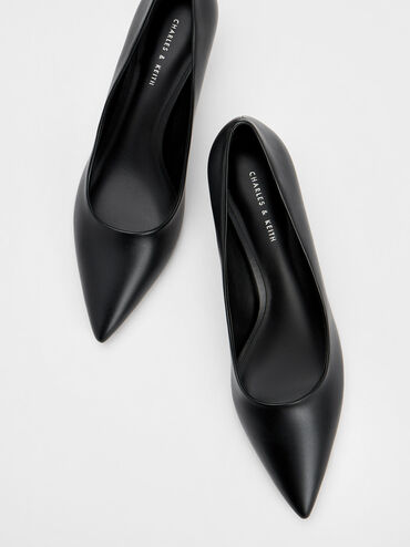 Bamboo Heel Pointed-Toe Pumps, Black, hi-res