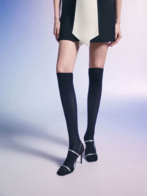 Arona Satin Crystal-Embellished Stiletto-Heel Sandals, Black Textured, hi-res