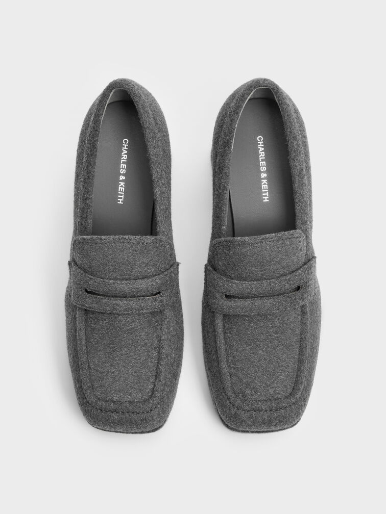 Felt Platform Penny Loafer Pumps, Grey, hi-res