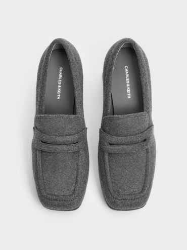 Felt Platform Penny Loafer Pumps, Grey, hi-res