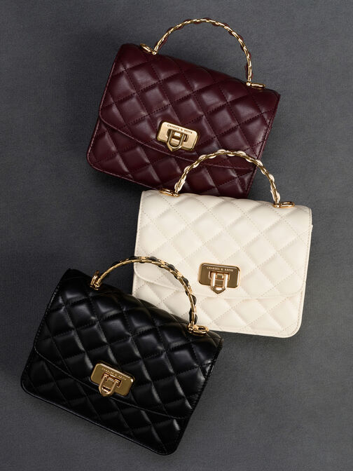 Cressida Quilted Top Handle Bag, Black, hi-res