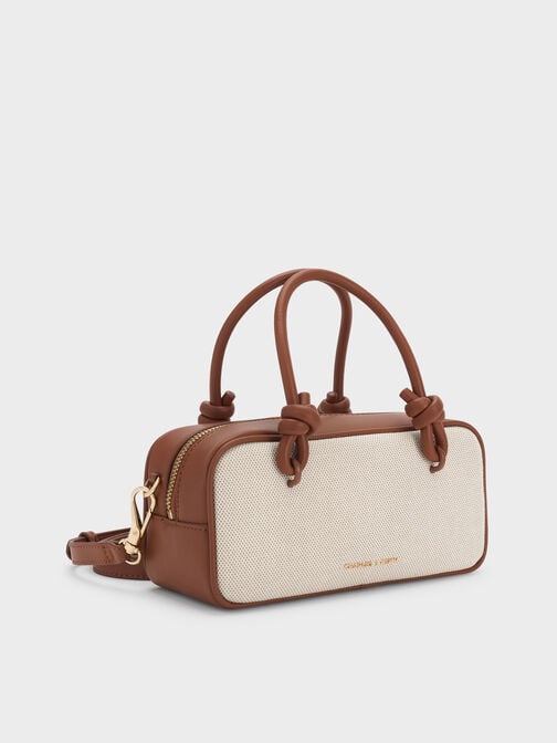 حقيبة مستطيلة سامي من القماش بمقبض مزين بعقدة, رمادي مائل للبني كانفاس, hi-res