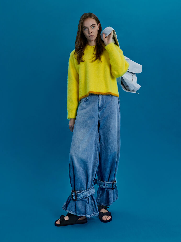 Silk Knot-Bow Double-Strap Slingback Sandals, Black Textured, hi-res